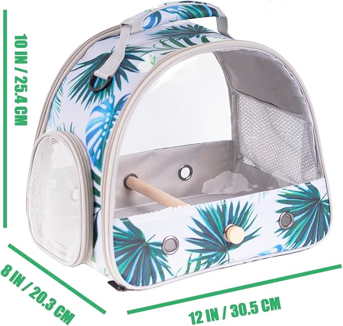Portable Small Bird Travel Carrier Cage with Stand Perch, Bird Carrier to Carry Parakeet Budgies Parrot Cockatiel Conure Outdoor, Front Clear Window with Floral Printing