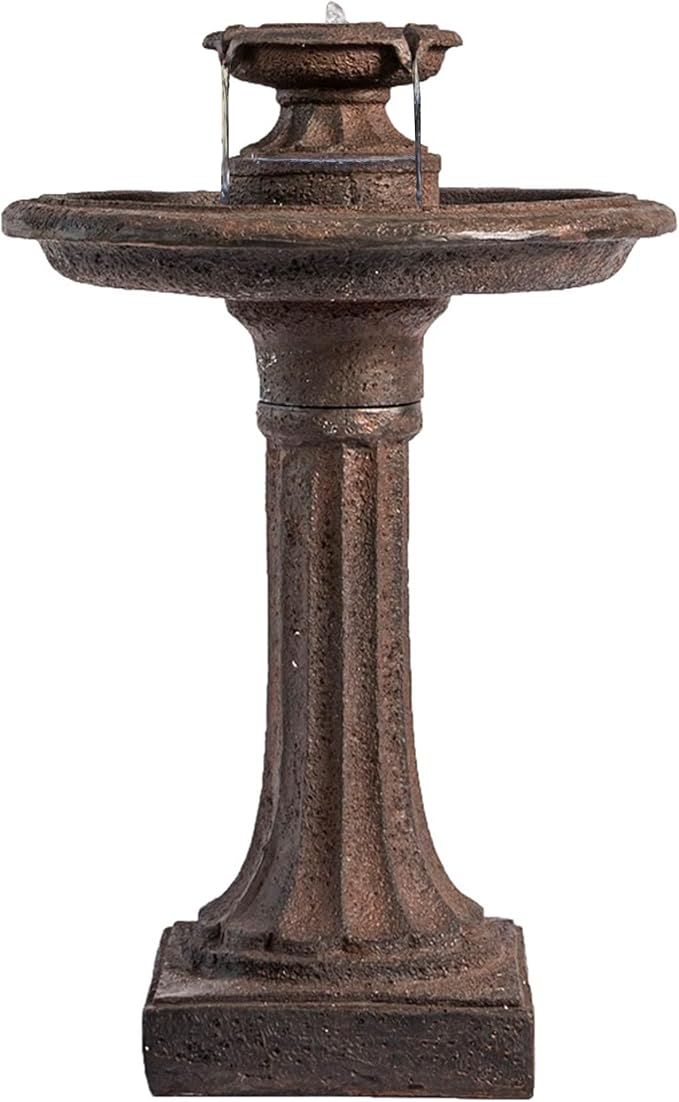 XBrand 28" Tiered Freestanding Classic Bird Bath Outdoor Water Fountain w/Auto Shut-Off Pump, Brown