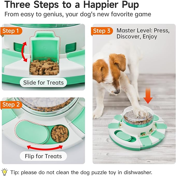 Potaroma Dog Puzzle Toy 2 Levels, Slow Feeder, Pup Food Treat Feeding Dispenser for IQ Training and Entertainment for All Breeds (Green White)