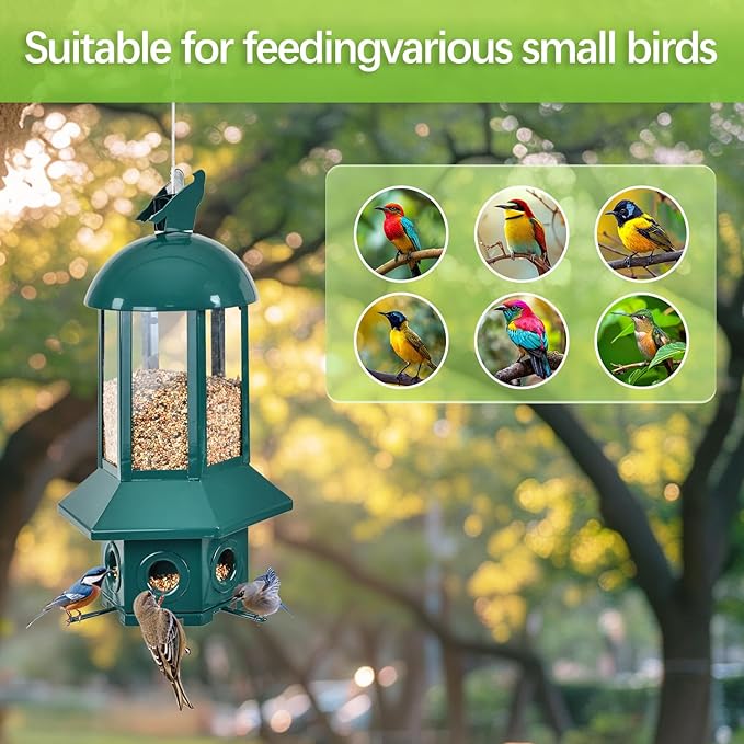 Professional Squirrel Proof Bird Feeders - Sorflife Large Capacity 5.06 lbs, Reliable and Rust Resistant Metal Bird Feeding Station for Prevents Squirrels from Stealing Food and Easy Refilling Green