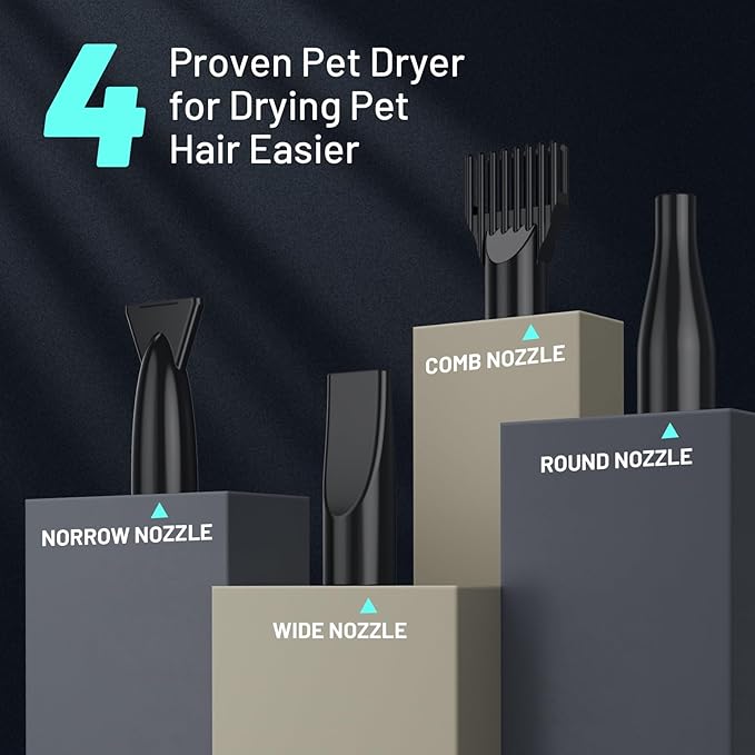 Dog Dryer High Velocity Dog Hair Dryer with 4 Nozzles 5.2HP/3800W (Professional Super Cyclone), Stepless Adjustable Speed Temperature Dogs Grooming Blow Dryer with Heater for Pets Hair Dryer, Black