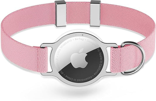 AirTag Cat Collar,Ultra Elastic Cat Tracker Collar with Apple Air Tag Holder, [Lightweight][Scratch Resistant] Stepless Adjustable GPS Pet Collar for Cats Kittens, Pink