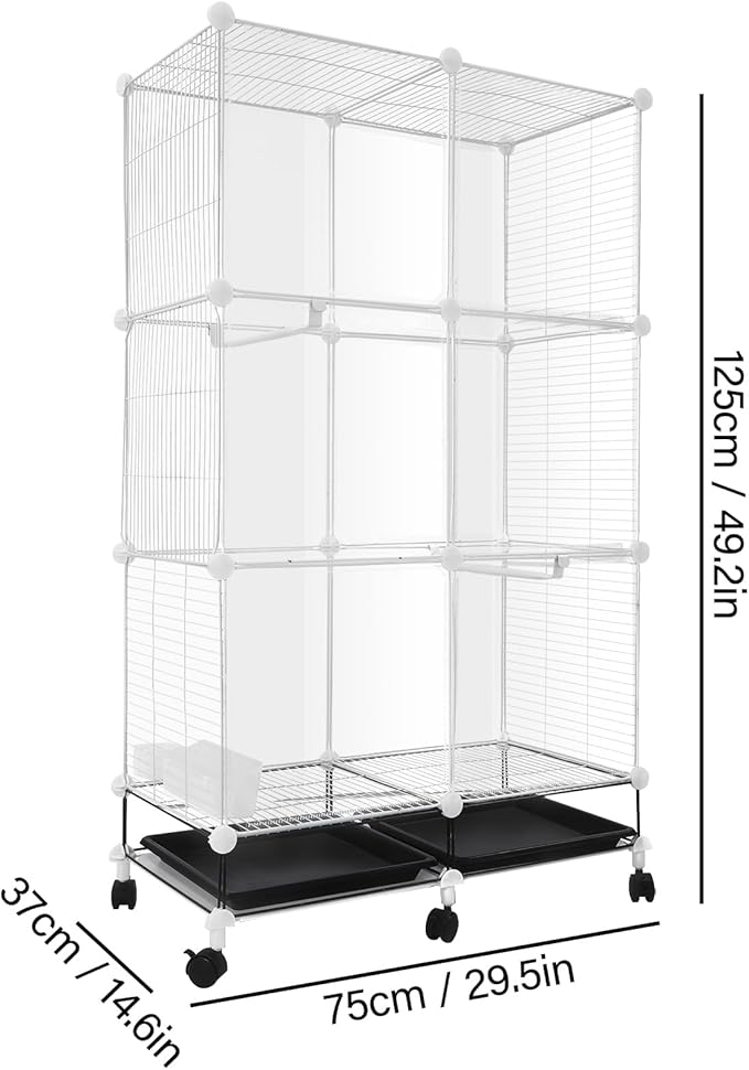 49" H Wrought Iron Bird Cage Parrot Cage, 3-Tier Movable Birdcage Parakeet Cage w/Wheels, 360° View Spacious Interactive Bird House Pet Bird Flight Cage for Medium&Small Birds (Transparent)