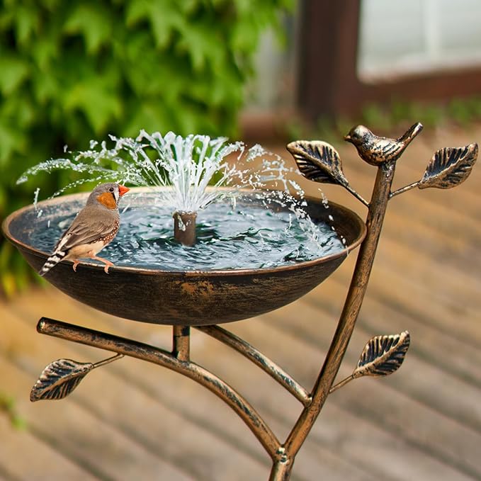 Diam 11.4" W x 31" H Cast Iron Pedestal Bird Bath, Bird Baths for Outdoors,Vintage Metal Bird Bath Garden Yard Decoration