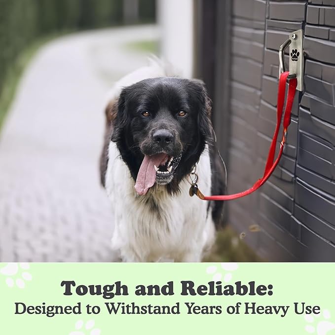 Canine Hitch- Secure Dog Leash Parking Mounted Indoor – Outdoor Wall Hook - Tie Out Stainless Steel Practical Lead Management for Home & Business, Slim Compact 2 Pack