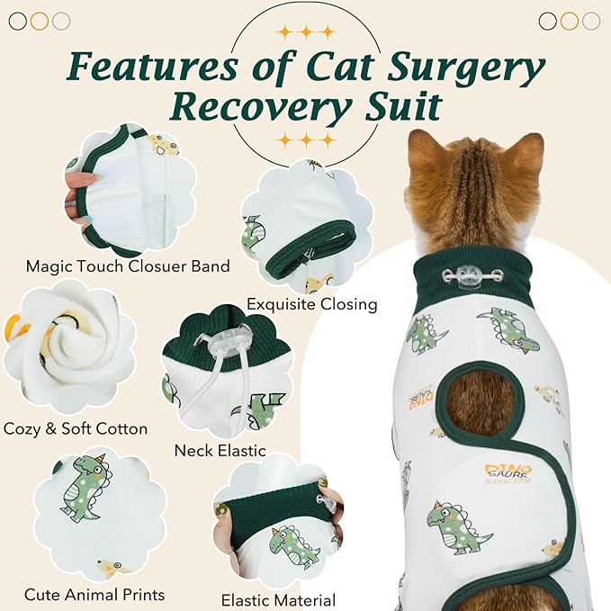 DENTRUN Cat Surgery Recovery Suit Female Male Soft Onesie, Kitten Surgical Collar Cone Alternative Shirt, Abdominal Wounds Anti-Licking Pajama for Small Pets Spay, Cat Body Suit Post Surgery