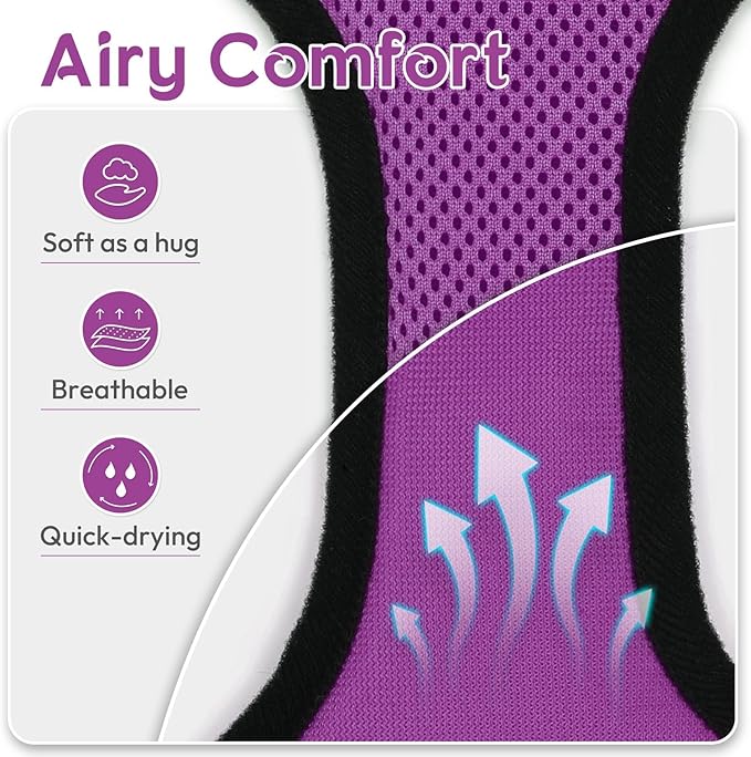 Dooradar Cat Harness and Leash Set, Escape Proof Safe Adjustable Kitten Vest Harnesses for Walking, Easy Control Soft Breathable Mesh Jacket with Reflective Strips for Cats, Purple, XS