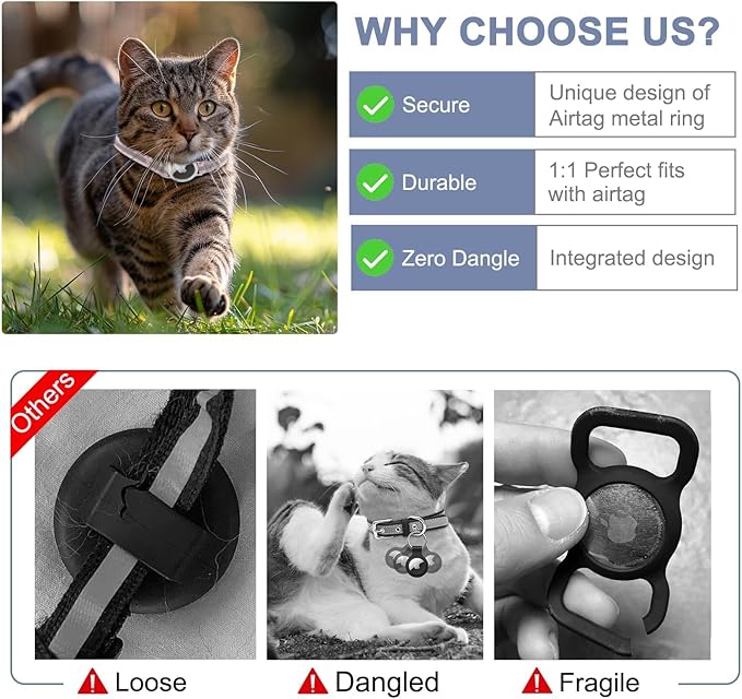 AirTag Cat Collar, Ultra Elastic Cat Tracker Collar with Apple Air Tag Holder, [Lightweight][Scratch Resistant] Stepless Adjustable GPS Pet Collar for Cats Kittens [Pink]