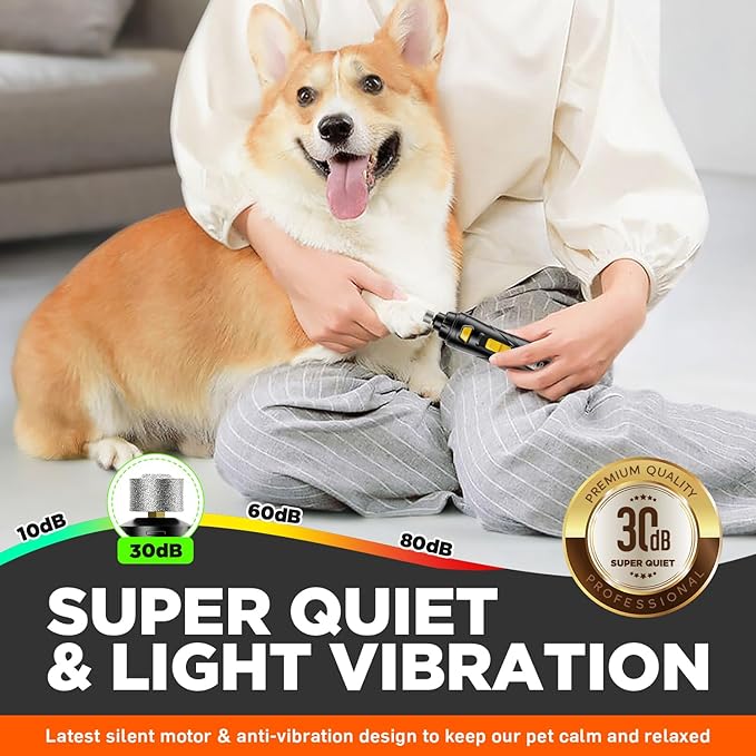 Dog Nail Grinder Quiet, Rechargeable Dog Nail Trimmers Dog Nail Clippers with 3 Grinding Wheels 3-Speed, Pet Nail Grinder Tool for Large Medium Small Dogs Cats with Thick Nail-Dark Black