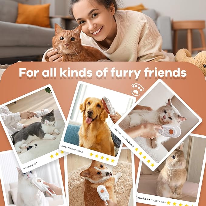 Cat Steam Brush for Shedding, 4 in 1 Rechargeable Steam Brush for Cats and Dogs, Anti-Static, Massage, Cleaning, Shedding & Combing All In One! (white)