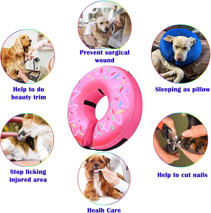 Katoggy Inflatable Dog Cone Collar for Small Medium Large Dogs and Cats, Soft Adjustable Blow up Donut E-Collar for Post-Surgery Use