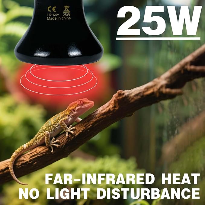 25W Reptile Heat Lamp(2-Pack) Ceramic Heat Emitter- Non-Light Emitting, 24/7 Safe Heating for Terrariums, Brooders & Incubators-Turtle Lizard Bearded Dragon Snake Small Pets E26