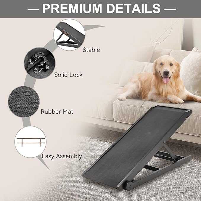ABORON Dog Ramp,Adjustable Folding Pet Ramp for Bed,Couch,SUV - High Traction Portable Rubber Paw Ramps,Great for Small & Large Old Dogs & Cats, Supports up to 200 lbs,39.3''Long