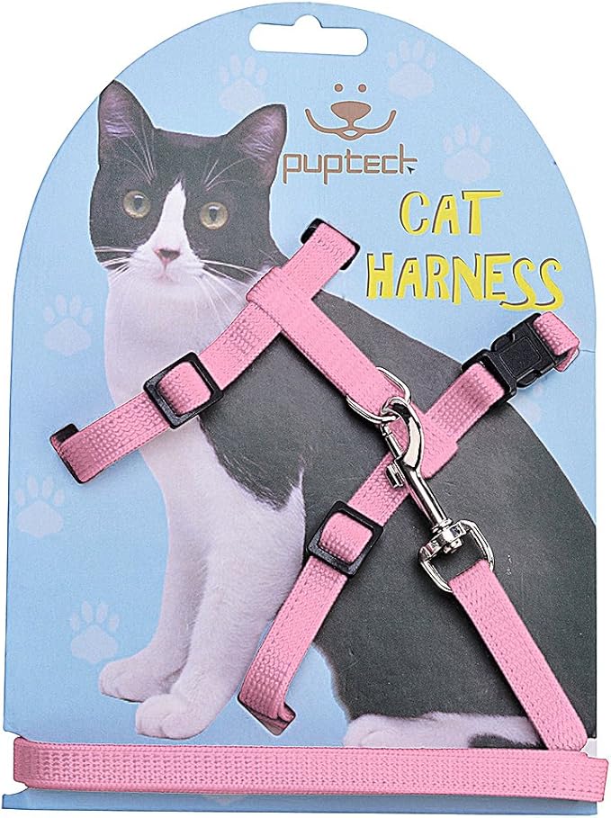 PUPTECK Adjustable Cat Harness and Leash Set Escape Proof Kitten Strap Collar for Walking Travel, Light Pink