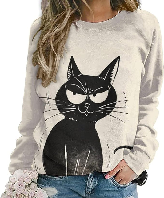 Womens Long Sleeve Tops Y2k Japanese Art Print Sweatshirts Fall Pullover for Women Crewneck Vintage Shirts Boho Tops
