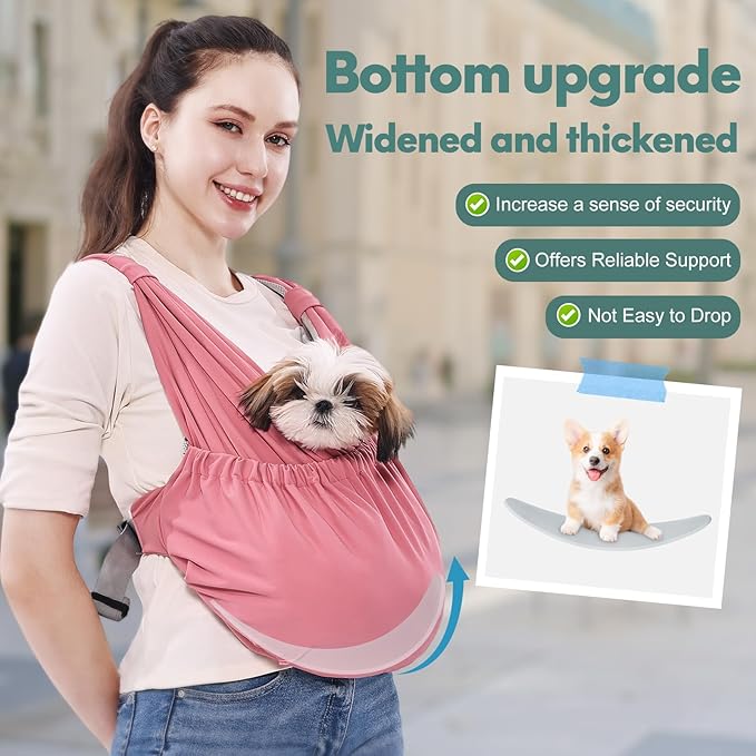 Supet Dog Sling Carrier for Small Pets, Hands Free Front Cat Sling, Reducing Back Neck Pain Anti-Anxiety, Adjustable Soft Carrying (Pink, Regular)
