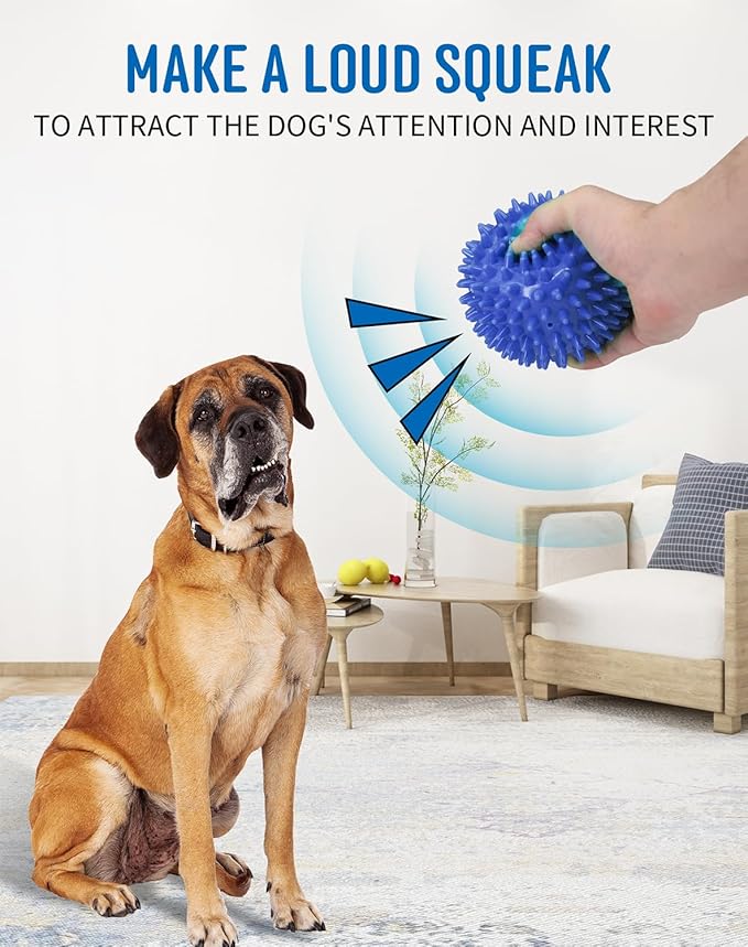 4.5” Heavy Duty Squeaky Dog Balls for Medium Large Dogs, Dog Toys for Aggressive Chewers, Spike Ball Toys for Clean Teeth and Training(2 Pack) (4.5" red and Blue)