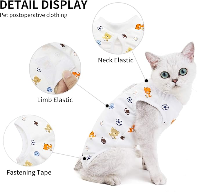 Cat Professional Surgical Recovery Suit,E-Collar Alternative for Cats Dogs,After Surgery Wear, Pajama Suit,Home Indoor Pets Clothing Football M