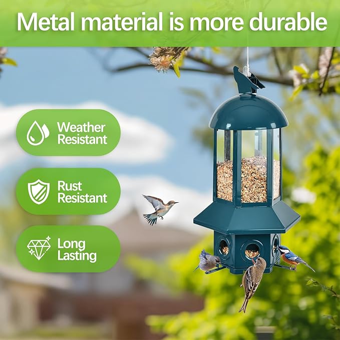 Professional Squirrel Proof Bird Feeders Large Capacity 5.06 lbs, Reliable and Rust Resistant Metal Bird Feeding Station for Prevents Squirrels from Stealing Food and Easy Refilling Blue