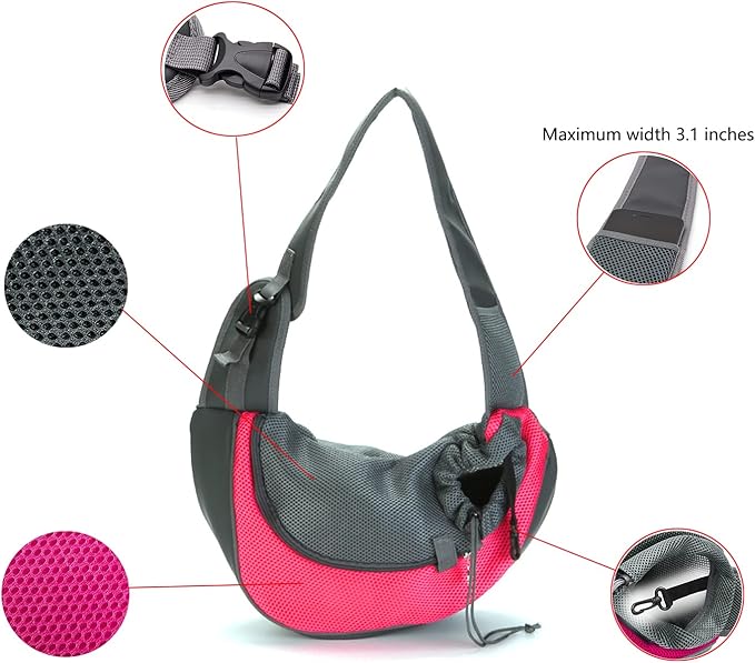 Kucehiup Pet Sling Carrier for Small Dogs Cats Breathable Mesh Travelling Hands-Free Puppy Backpack(Fits Approximately 3 lbs to 6 lb Pets)(Rose Red)