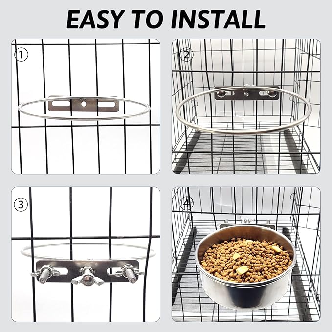 Hamiledyi 2 Pcs Dog Crate Bowl Stainless Steel Puppy Bowls Sturdy Spill-Proof Pet Water Bowl Hanging Water/Food Metal Bowls for Puppy Medium-Sized Dogs Cats (7'' x 2.6'')