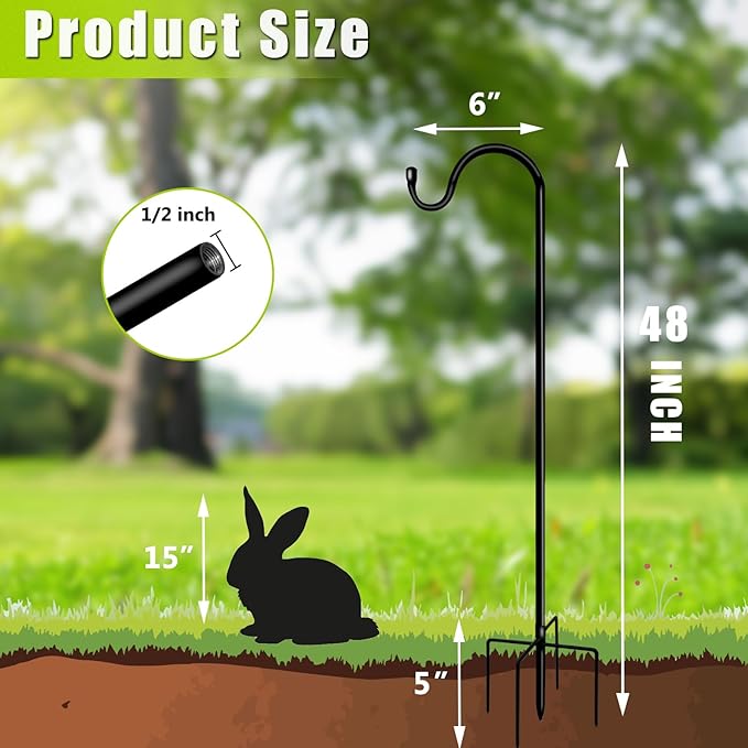 Shepherds Hooks for Outdoor 48 Inch Garden Bird Feeder Pole with 5 Prongs Base Adjustable for Hanging Flower Basket Plant Pot Solar Lantern Light Wind Chime Hanger for Wedding Decor 1 Pack