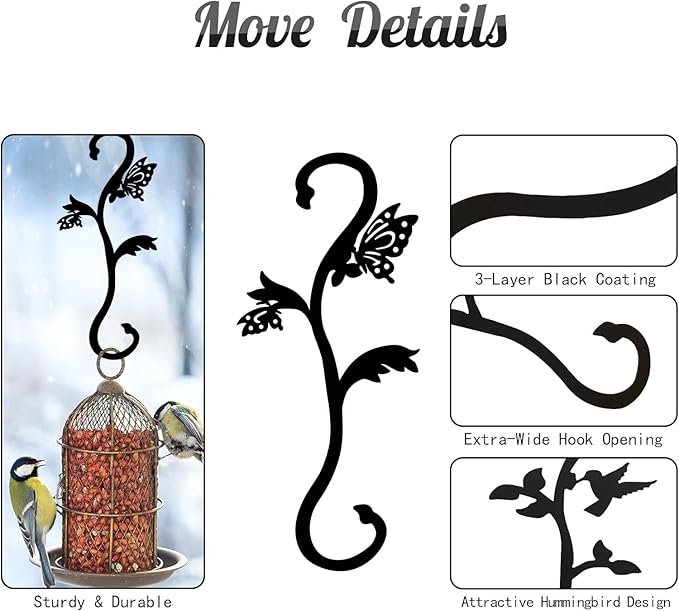 Hummingbird Bird Feeder Hanger Hooks for Outdoors Hanging, Shepherds Hanging Plant Hooks, S Garden Fence Hooks for House, Wind Chimes, Flower Basket(2PCS/Butterfly)