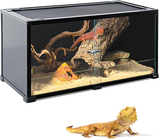 REPTI ZOO 50 Gallon Reptile Tank, 36" X 18" X 18" Reptile Terrarium, Black-Tinted ECO Glass Enclosure with Sliding Door & Mesh Top, Secure & Low-Stress Habitat for Bearded Dragon, Gecko, Snake, Lizard