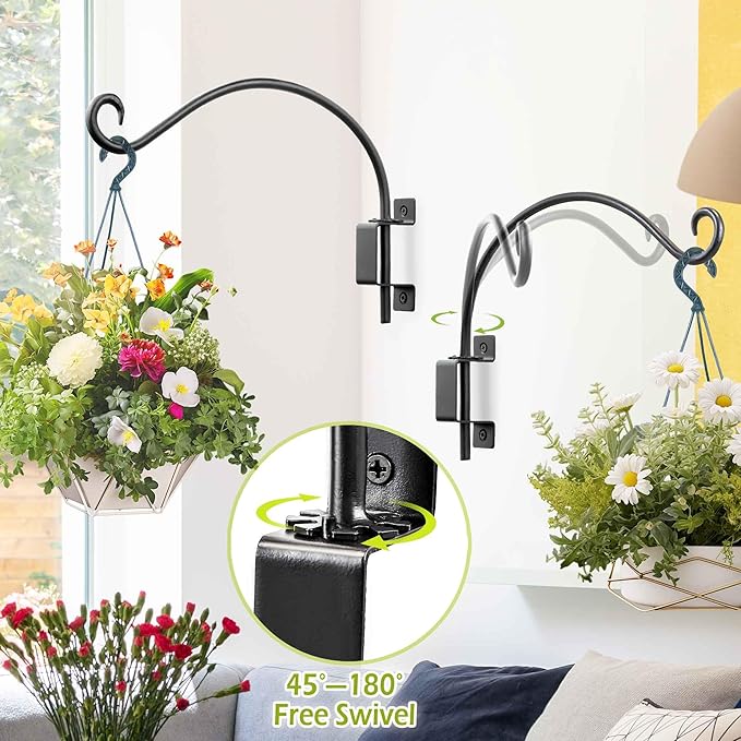 Swivel Hanging Plant Bracket Outdoor: Long Bird Feeder Hanger Bracket for Tree - Wall Mount Swivel Hook for Hummmingbird 22Inch