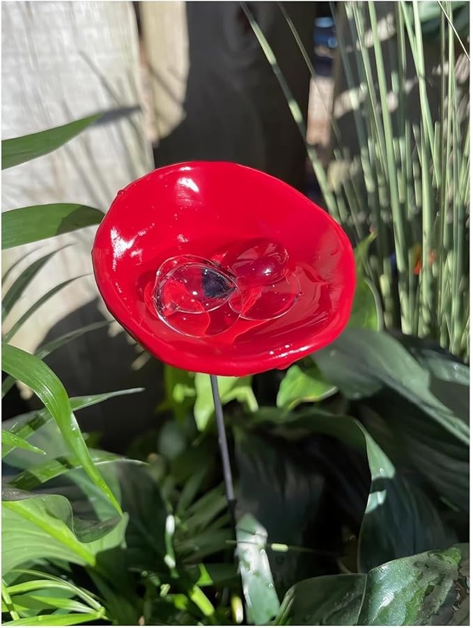 2026 Upgrade Bee Watering Station Butterfly Puddler Hummingbird Drinking Cups with Glass Marbles Colorful Bee Watering Cups for Garden Pollinator Watering Station Garden Decor for Outside (Red)