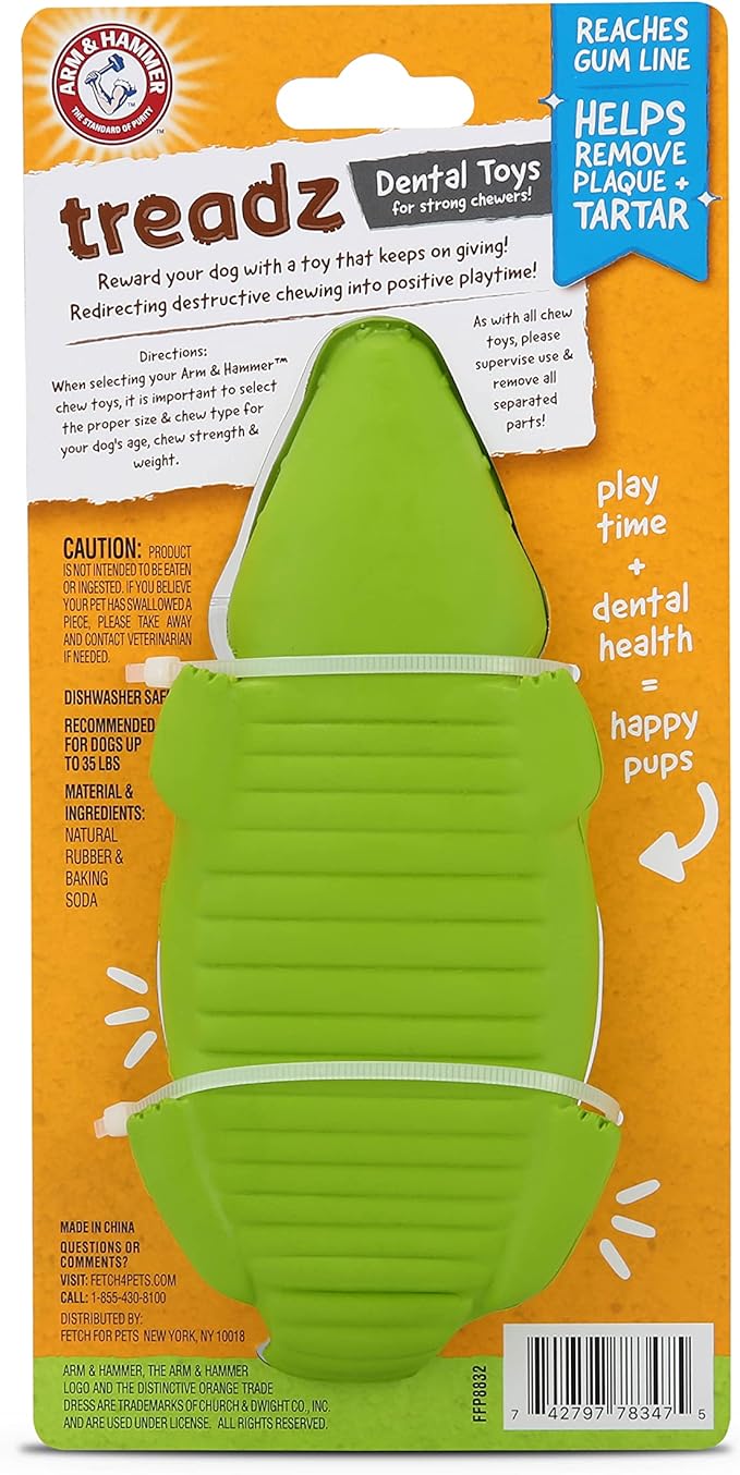 Arm & Hammer for Pets Super Treadz Gator Chew Toy - Best Chew Toys Reduce Plaque & Tartar Buildup Without Brushing - For Dogs up to 35 Lbs