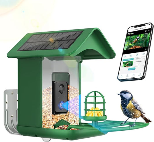 Smart Bird Feeder with Camera Solar Powered,AI Species Identify,1080 HD Video,Instant Arrival Alerts,2L Large Capacity,IP65 Waterproof,Squirrel Proof Wild Hummingbird Feeders for Outdoors, BirdLovers
