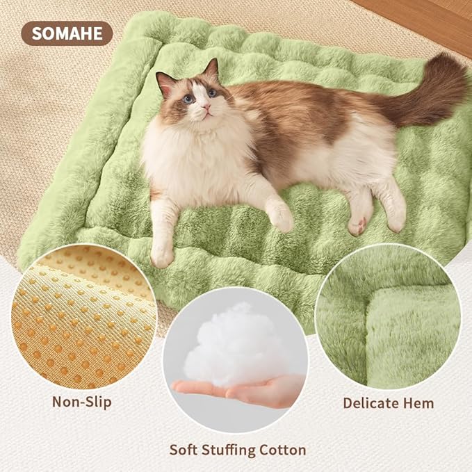 Cat Beds for Indoor Cats Faux Fur Pet Pad Mat Plush Kitten Bed with Non-Slip Bottom for Carriers/Couch Dog & Puppy Friendly 35 x 27 Inch X-Large Green