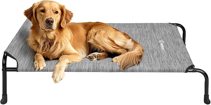 Veehoo Original Elevated Dog Bed - Outdoor Raised Cot for Large Dogs, One-Sided Raised Headboard Cooling Pet Bed, Sleeping Training Cot, Non-Slip & Breathable, XL, CWC2417A