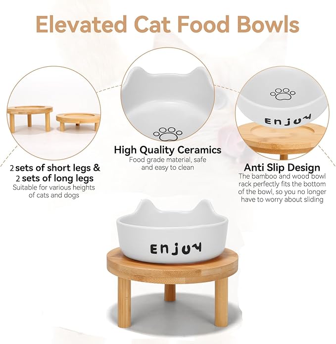 3PCS Elevated Cat Bowls,Wide Raised Ceramic Pet Dishes with Bamboo Stand, Whisker Friendly Pet Water or Food Plates Feeding Station for Indoor Small Dogs, Kitten (Black(2PCS))