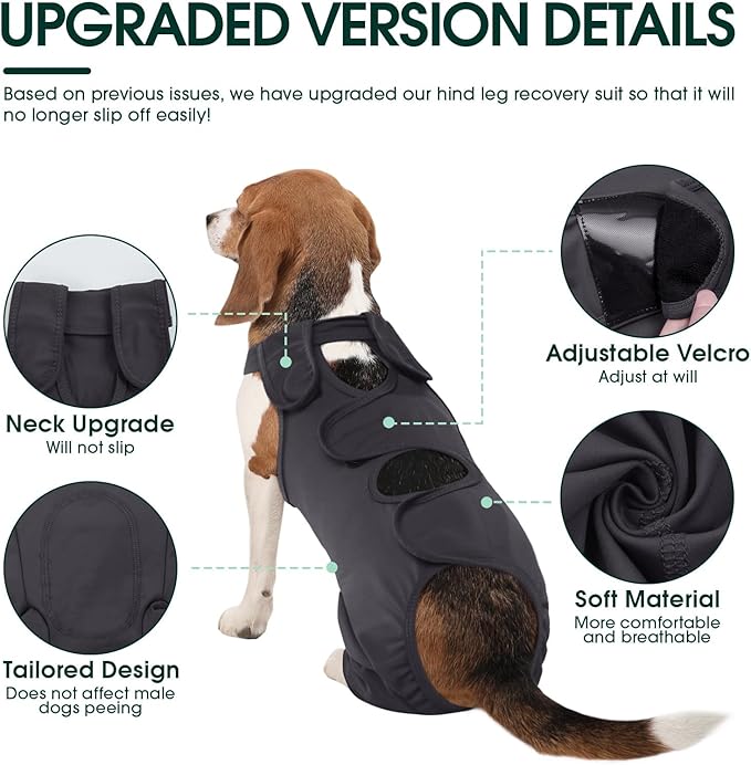 Kuoser Dog Surgery Recovery Suit, Thigh Wound Protective Sleeve for Dogs, Dog Recovery Sleeve for Female Male Dogs, Pet Surgical Suit for Spay Neuter, Dog Onesie After Surgery, Gray S