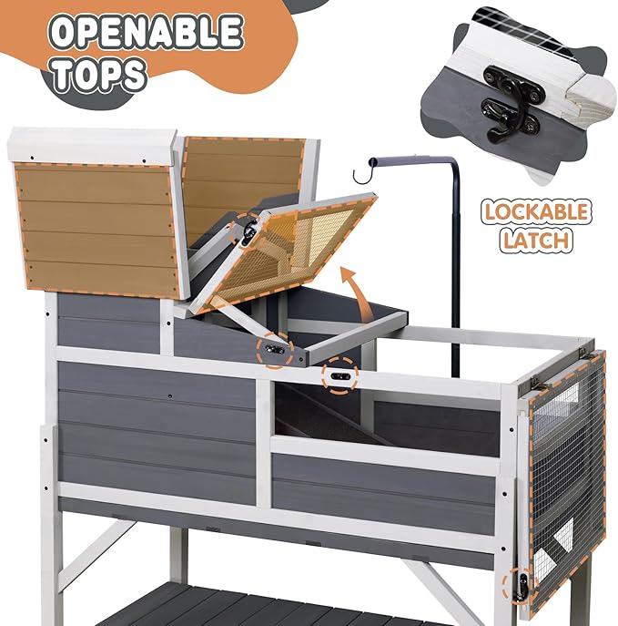 GEGURI Tortoise Habitat House Indoor Outdoor, 3-Room Wooden Turtle Enclosure Reptile Cage with Shelf Storage, Balcony & 2 Stories for Small Animals