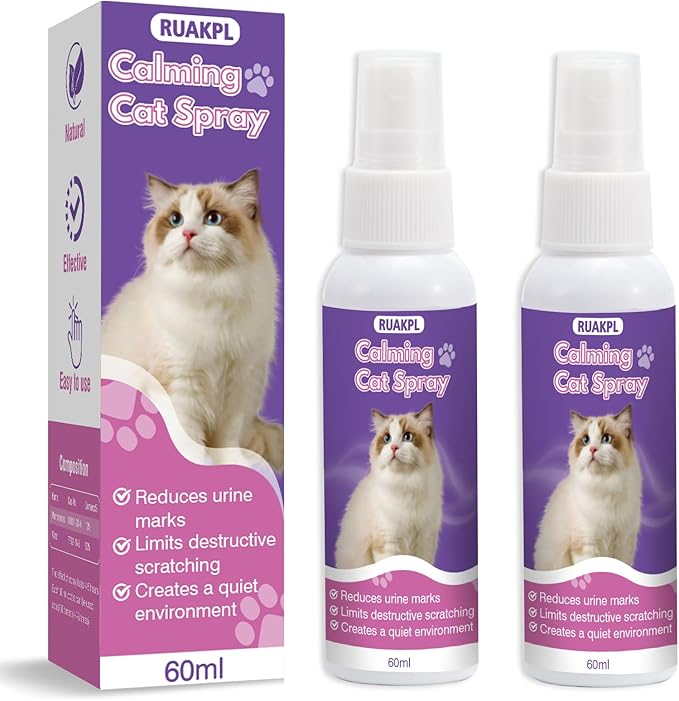 Cat Calming Spray 60 ML 2 Pack Calming Solution for Cats Cat Pheromone Spray Reduces Stress Anxiety Scratching Calming Spray for Cats Good for Home Travel Cat Pheromones Calming Spray