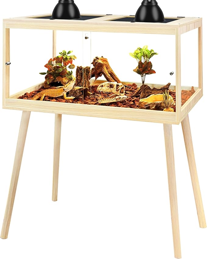 PROLEE Bearded Dragon Tank with Leg,Tempered Glass Lizard Tanks and Reptile Enclosure,Up to 78 Gallon Reptile Tank with Metal Mesh and Lockable Door for Snakes,Chameleon (Oak, 60Gallons,40inch)