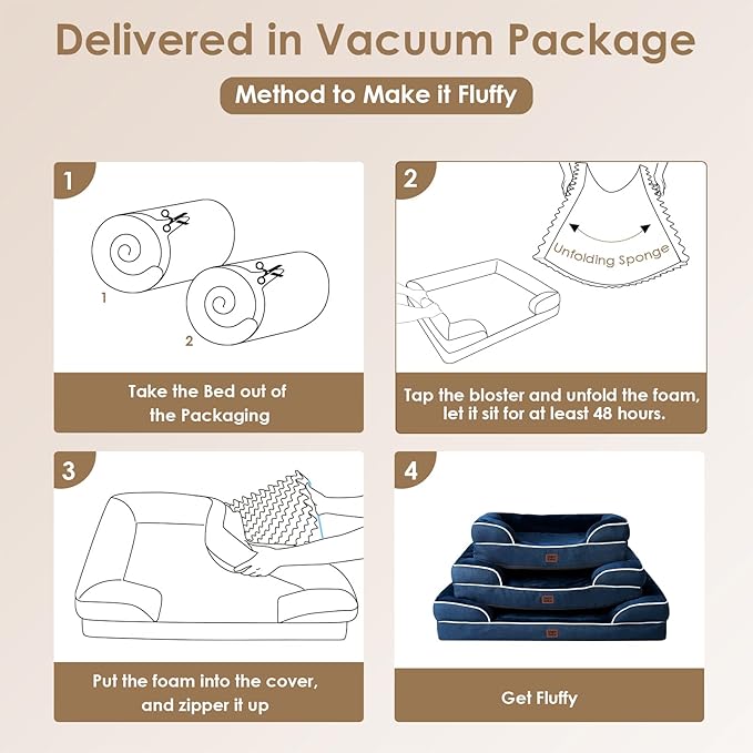 EHEYCIGA Egg-Crate Memory Foam Dog Bed, Waterproof, Navy, Large 41 x 27 x 6.5 inches, 100 lbs Capacity