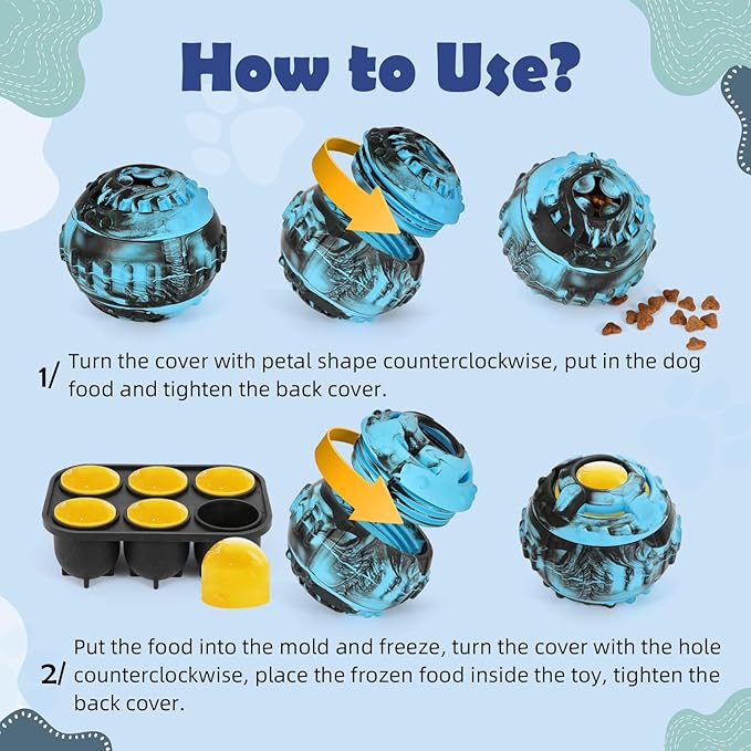 4-IN-1 Dog Toys - Frozen Dog Treat to Keep Them Busy, Treats Puzzle Ball Toy, Interactive Treat Dispensing Dog Toy, Durable Rubber Chew Toys, DIY Freezable Fillable Treat Toy, Mental Enrichment Toys