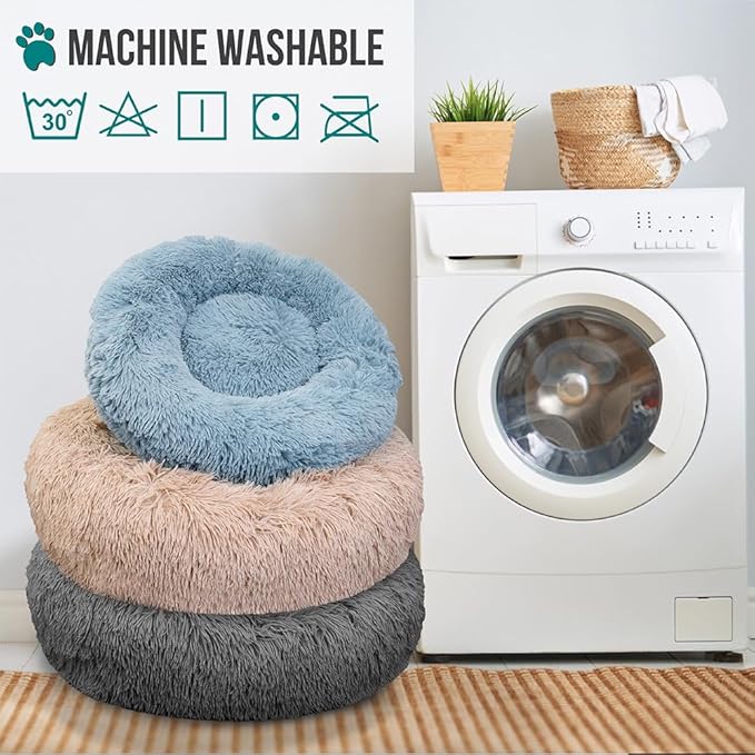 PetAmi Calming Dog Bed for Small Medium Dog Cat, Round Donut Dog Bed Washable, Fluffy Faux Fur Plush Cuddler Pet Kitten Cushion Bed, Anti-Slip, Fits up to 25 lbs, 23 inch, Pink