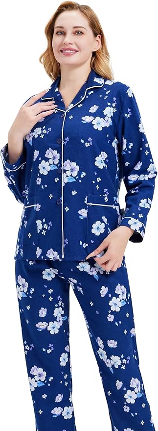 GLOBAL Flannel Pajamas for Women 2-Piece Comfy and Cozy Flannel Pj Set Cotton Loungwear