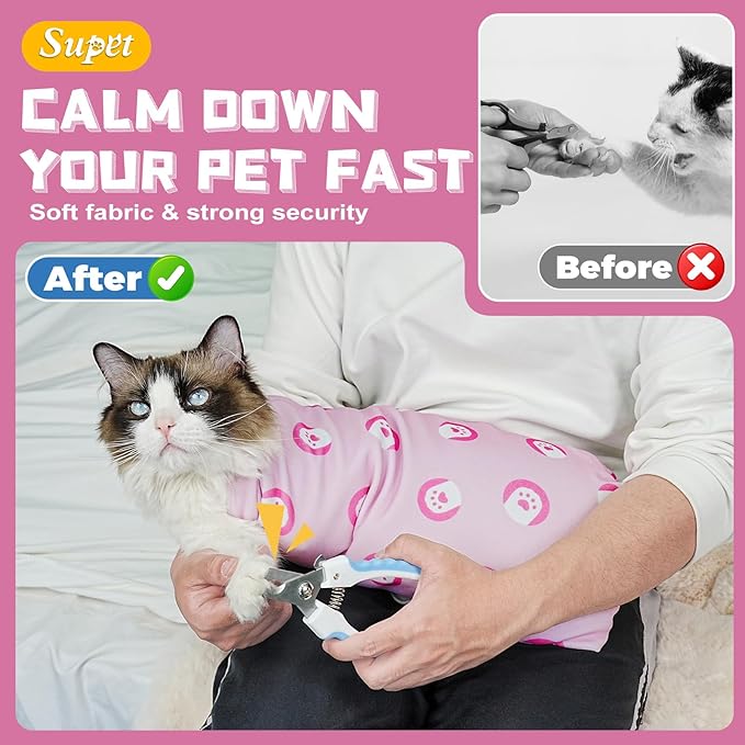 Supet Cat Wrap for Cutting Nails, Self-Adhesive Cat Grooming Wrap, Anti-Scratch Cat Wrap for Grooming, Ideal for Medicine, Nail Clipping, Teeth Brushing, Ear Cleaning