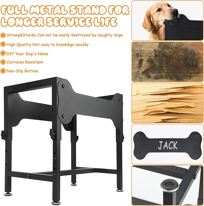 BWOGUE 3 Gal Elevated Large Dog Water Bowl, Raised Stainless Steel Bowl Stand Large Breed, 4 Height Adjustable (9", 11", 13", 15") Non-slip Dog Feeding Station for Joint Pressure Relief Indoor Outdoor