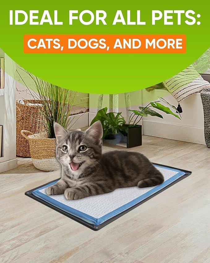 TidyFriend Puppy Pad Holder Tray Fits for 11.5” x 17” Pee Pads with Corner Lock Holes, Raised Edges, Non-Spill, Easy to Clean Silicone Puppy Potty Tray Holder, for Indoor Floor Protection (Grey)