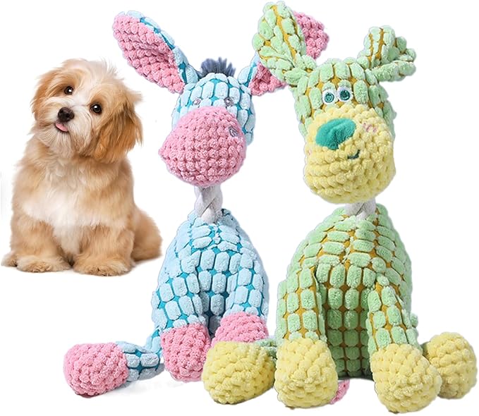 Indestructible Dog Toys,2025 New Dogs Plush Toy for Aggressive Chewers,Squeaky Durable Chew Toy for Indoor Pups Teething,Stuffed Toys for Small Medium Large Animals (Green Dog+Donkey)