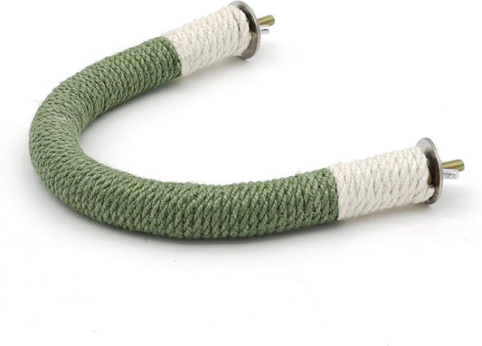 U Shape Hemp Rope Green Wood Parrot Perches for Macaws, Cockatiels, Conures, Finches - Bird Training Educational Stand Toys (Medium-1 Pack)