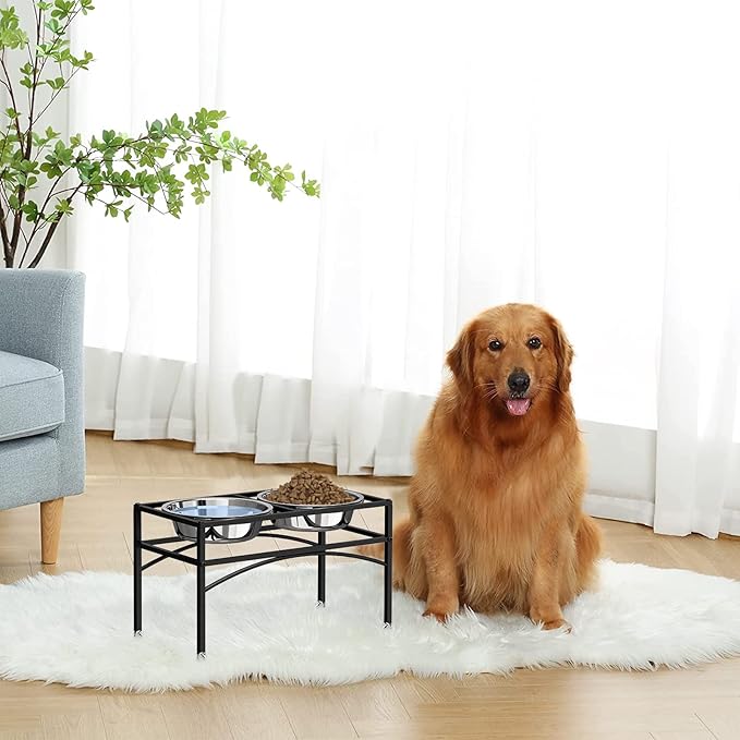 LUEXBOX Dog Bowls, Raised Pet Feeder with Stand, Stainless Steel, 10.5 inch Height, Medium or Large Breeds