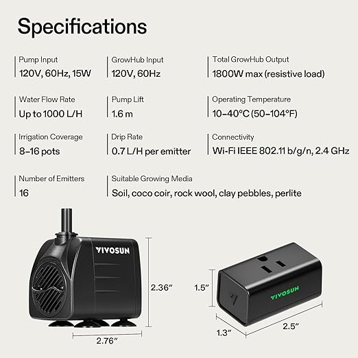 VIVOSUN Automatic Drip Irrigation Kit, Smart Watering System with 16 Drip Emitters, 4mm Fast Flow, App-Controlled A10 GrowHub, Quiet 15W Pump, Anti-Siphon & Filtered for Indoor & Outdoor Plants